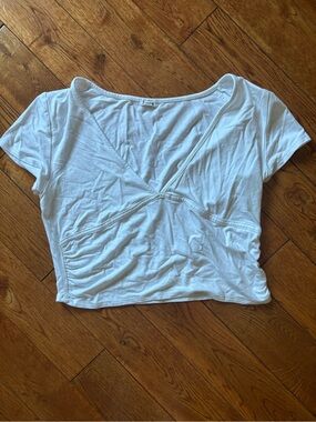 Garage White Short Sleeve V-Neck Crop Top